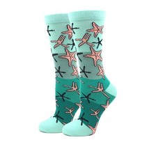 Star Fish Socks Fun Novelty Green One Size Fits Most 4 -10 Dress Casual Big Foot - £8.89 GBP