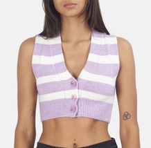 For Love and Lemons Purple Stripe Sleeveless Cropped Sweater Vest Medium New - £50.22 GBP