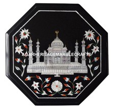 Black Marble Coffee Table Top Rare Tajmahal Marquetry Inlay Home Art Dec... - $175.84+