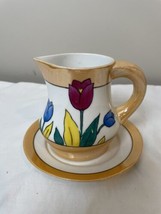 MEITO China Hand Painted Cream Cup and Saucer Made Japan Spring Tulips - £21.65 GBP