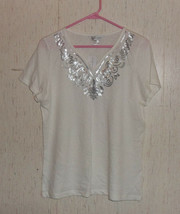 Nwt Womens Christopher &amp; Banks Ivory Heather W/ Silver Accent Knit Top Size M - £18.76 GBP