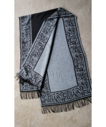 Scarf/Wrap Black And Gray with Zebra Print Border Fringe Trim Very Soft ... - $14.87