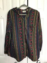 Vintage Stefano Button Up Hooded Shirt Size L Geometric Colorful Aztec 80s Loud - £25.74 GBP