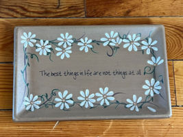 Karen Schwarz Signed Mustard Painted Wood Tray w White Daisy Flowers THE BEST - £11.97 GBP