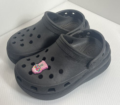 Crocs Black Platform Slip On Clogs Shoes US Kids C 12 clean W Charm - £14.91 GBP