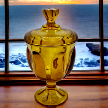 Vtg Viking Glass Amber Epic 6-Petal Lidded Compote Candy Jar Dish Finial Lid 10&quot; - £45.57 GBP
