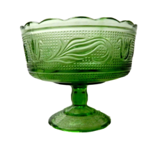 USA EO Brody Green Embossed Tulip Sandwich Pattern Compote Footed Dish Planter - £13.07 GBP