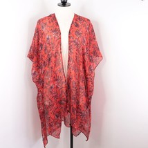 Women&#39;s OS One Size Sheer Red &amp; Blue Floral Draped Cardigan Shawl Scarf - £9.59 GBP