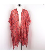 Women&#39;s OS One Size Sheer Red &amp; Blue Floral Draped Cardigan Shawl Scarf - £9.43 GBP