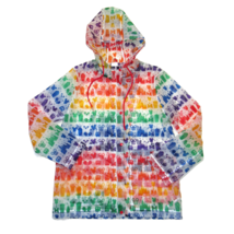 NWT Disney Parks Hooded Rain Jacket in Clear Rainbow Treats Castle Zip Coat M - £64.33 GBP