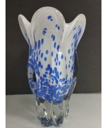 Royal Gallery Poland 1999 Blue White clear Glass Art Vase colors MINT - £31.44 GBP
