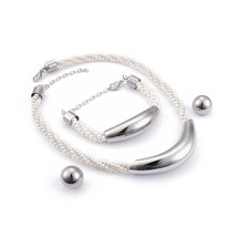 Bohemia Plastic Pearl Jewelry Set For Women Stainless Steel Plastic Twisted Chai - £25.29 GBP