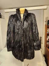 Vintage Long Hair Beaver Genuine Fur Coat Black Size Large Jacket - £106.36 GBP