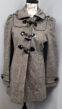 GUESS Pea Coat Womens Medium Gray Wool Long Sleeve Hooded Toggle Button Front - £24.94 GBP