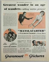 1930 Print Ad Paramount Pictures Talking Movies Claudette Colbert Fredri... - $17.65