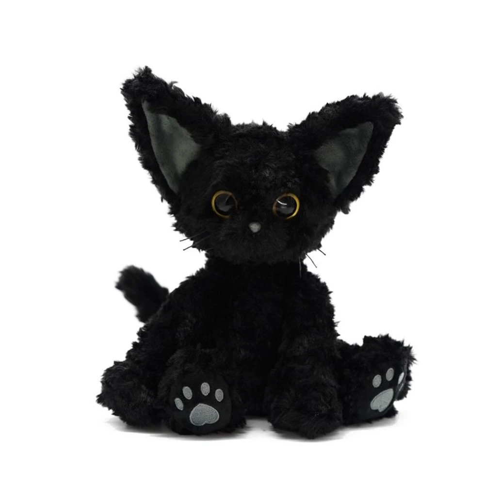 Cute Plaime Cat Plush Toy Throw Pillow Khaki German Curly KUKI Black Cat Doll - £13.68 GBP