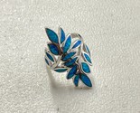 Sterling Silver Ring Leaves Blue Green Boulder Opal 925 Size 6.75 GLS He... - $74.55