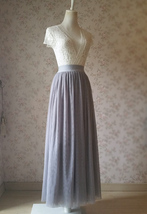 LIGHT GREY Maxi Tulle Skirt Bridesmaid High Waisted Plus Size Maxi Skirt image 3