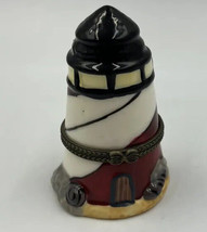 Vintage Hand Painted Ceramic Nautical Lighthouse Hinged Trinket Box - $16.99