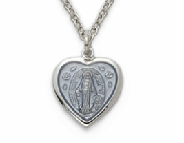 Sterling Silver Blue Enameled Heart Shaped Medal Necklace &amp; Chain - £64.09 GBP