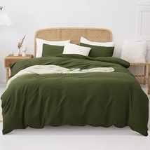 Olive Green Waffle Duvet Cover Set Boho Bedding 100% Cotton Bedding Waffle Duvet - £34.57 GBP+