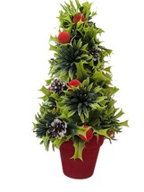 Vintage Christmas Topiary Tree in Red Velor Pot Mid Century 1960s/1970s - $29.96