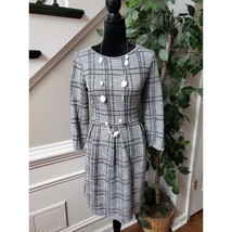 Max Studio Knee Length Dress Womens Large Gray Plaid Tweed 3/4 Sleeve Round Neck - $27.72