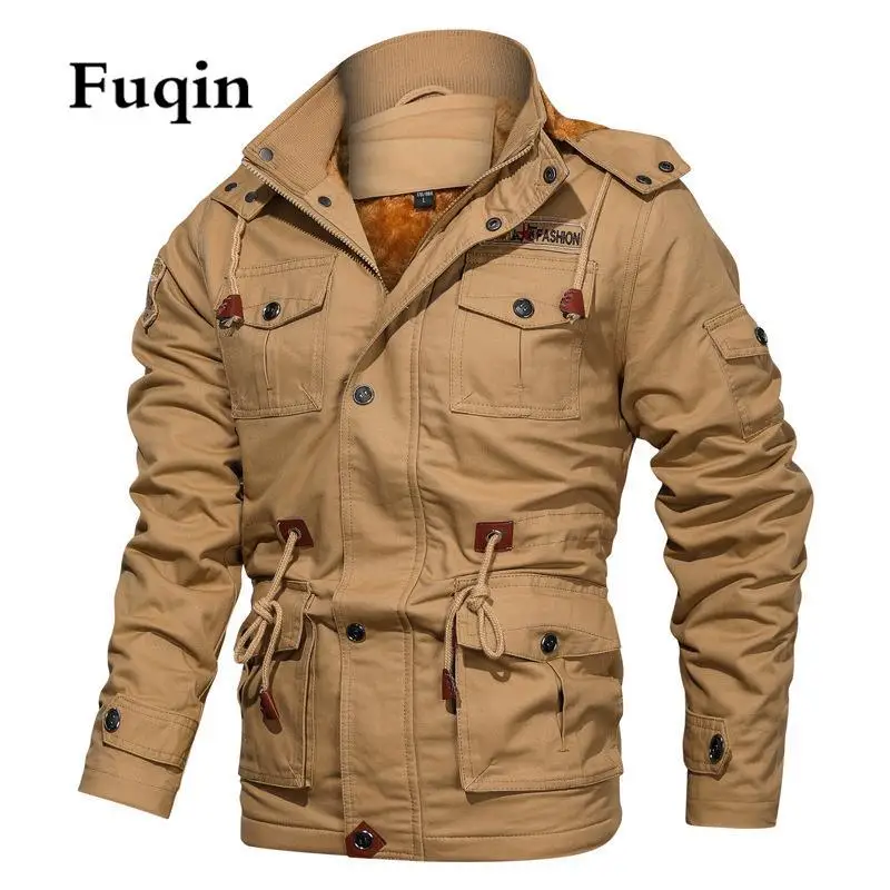 Men&#39;s Winter Cotton Cargo Jackets Fleece Lined Multi-Pocket Windbreaker Coat Cas - £350.73 GBP