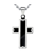 Celebrity Style Stainless Steel Black Enamel Cross Pendant - $62.99