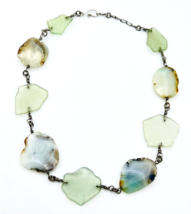 Hand Crafted Sterling Silver Agate Slice Green Sea Glass Necklace - £38.58 GBP