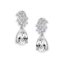 Rhodium Plated Sterling Silver Cubic Zirconia Cluster Pear Drop Earrings - £46.61 GBP