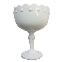 Milk Glass Flower Vase Planter Compote Pedestal Dish w/ Tear Drops 7.5&quot; VTG - £11.55 GBP