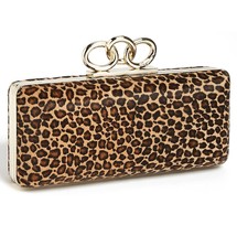 Diane Von Furstenberg Sutra Hard Shell Leopard Pony Hair Leather Clutch NWT - £208.15 GBP