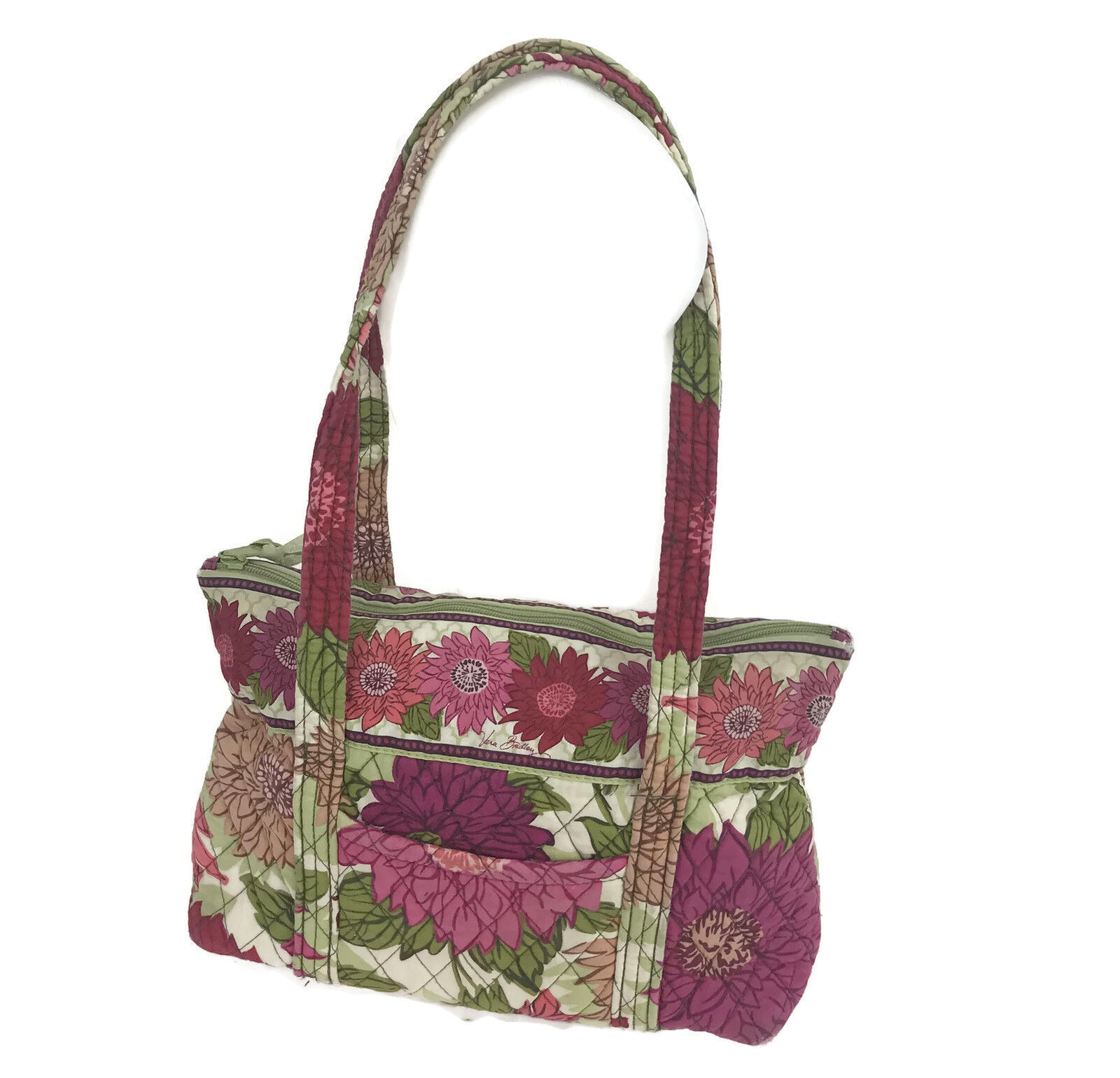 Vera Bradley Women&#39;s Dahlia Pink Red Floral Beige Cotton Shoulderbag Medium - $18.03