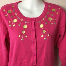 Top Knits Women&#39;s Pink Cardigan Sweater Gold Accents Dressy Fancy Size M Medium - £31.59 GBP