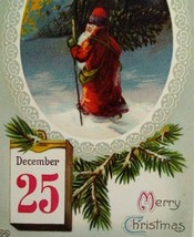 Victorian Christmas Postcard EAS Old World Santa Claus Gel Oval December 25  - £33.24 GBP