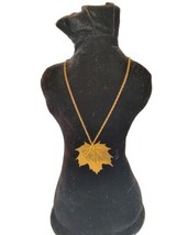 Gold Dipped Real Maple Leaf  Pendant Necklace 24&quot; Chain - £28.18 GBP