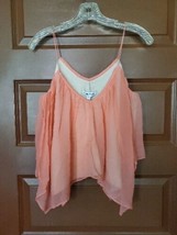 NWT ELIZABETH &amp; JAMES PEACH CORAL SILK CHIFFON TOP, SPAGHETTI STRAPS XS - $24.75