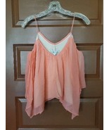 NWT ELIZABETH &amp; JAMES PEACH CORAL SILK CHIFFON TOP, SPAGHETTI STRAPS XS - £18.50 GBP