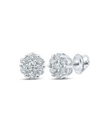 14kt White Gold Womens Round Diamond Flower Cluster Earrings 1/2 Cttw - $565.49
