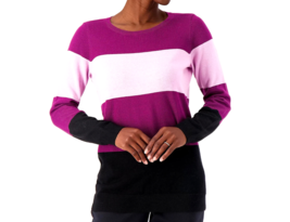 Belle By Kim Gravel Jacquard Sweater- Color Block Purple, 1X - £22.85 GBP