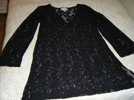 J VALDI BLACK LACE LONG BELL SLEEVE TOP V NECK SZ MED #9011 - $18.00