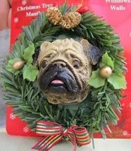 Wreath Xmas Ornament PUG FAWN Dog Breed Christmas Ornament - £6.23 GBP