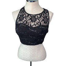 Lace Embroidered Sequins overlay padded croptop with criss cross back si... - £25.53 GBP