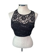 Lace Embroidered Sequins overlay padded croptop with criss cross back si... - £25.44 GBP