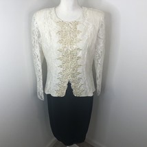 Ursula of Switzerland Formal Dress Size 10 Lace Sequins Faux Pearls Black White - £52.67 GBP