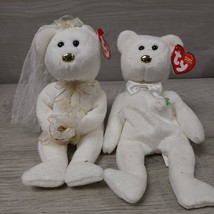 TY Beanie Baby HERS Bride HIS Groom Bear Exclusive Wedding 2000 Plush NWT - £11.79 GBP
