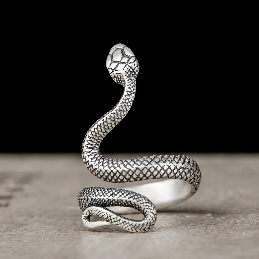 Vintage 100% 925 Sterling Silver Snake Ring For Men and Women Gothic Street Hip  - £25.61 GBP