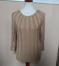 sweater long sleeve Sz L sparkly gold metallic Joseph A wide rib pullover  - £11.67 GBP
