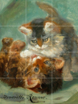 playful kittens cats fun animals antique painting ceramic tile mural bac... - $59.39+